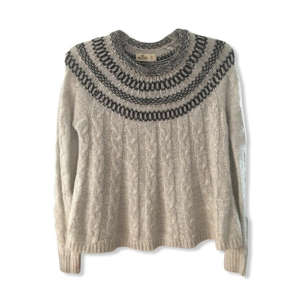 Hollister Sweater XS Beige Brown Cable knit Pullover Sweater Womens